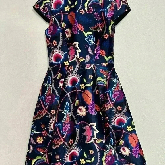 92. TED BAKER WOMEN'S PLUXAM FOLK FOLIAGE SKATER DRESS Size 1 - Picture 4 of 7